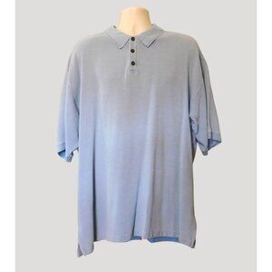 Tommy Bahama Polo Shirt Mens XXL Blue Ribbed Short Sleeve Silk Cotton Blend